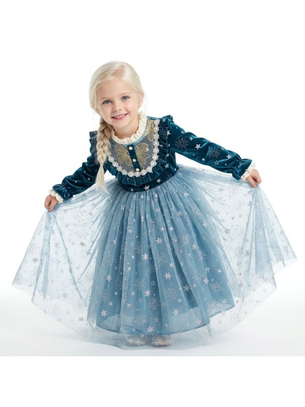 Girls Belle Princess Costume Dress Yellow Satin Tulle Rose Birthday Party (Size